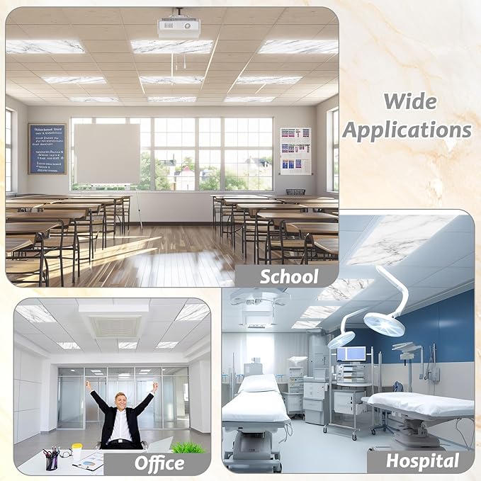 8 Pcs Fluorescent Light Covers with 80 Magnets Decorative for Classroom Ceiling Lights 4 x 2 Feet Magnetic Light Cover Filter Easy Install for Office Hospitals Drop Home Ceiling Supplies (Marble)