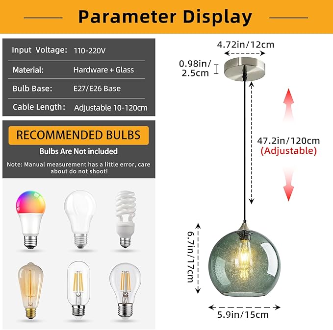 Modern 3-Pack Glass Globe Pendant Lights, Gray Green Modern Pendant Lighting for Kitchen Island, Glass Hanging Lamps for Dining Room Living Room Bedroom, Small 5.9 Inch Fixture (Bulbs Not Included)
