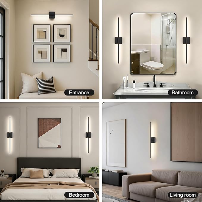 Battery Operated Wall Sconce, 5CCT Dimmable Black Wall Lights with Remote Control, Timable LED Wireless Wall Sconces, 350° Ratate for Bathroom, Living Room, Hallway 29.1 Inch 1 Pack