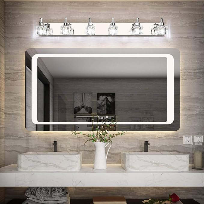 PRESDE Modern 6 Light Bathroom Vanity Lights for Bathroom Lighting fixtures Over Mirror LED Chrome Crystal Vanity Wall Light