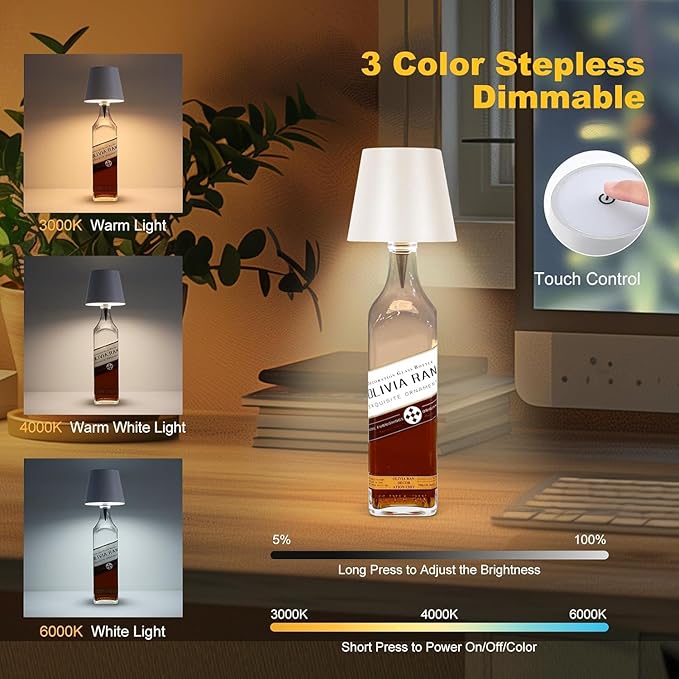 2026 New Wireless Bottle Lamp,LED Bottle Lights for Liquor & Wine Bottles,Bottle Light with Dimmable(White,2pcs)