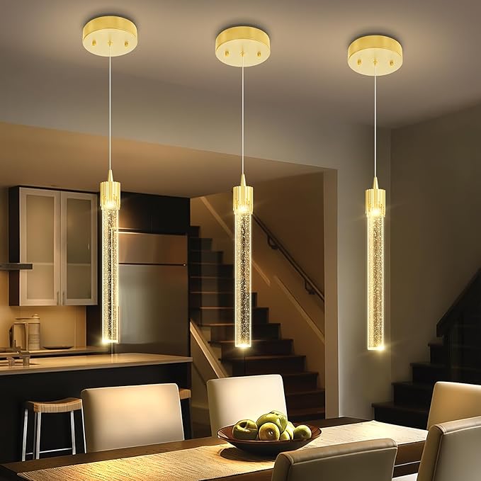ykolupty Mini Chandelier Modern LED Gold Pendant Lights for Kitchen Island Small Crystal Hanging Light Dimmable 2700k-6000k