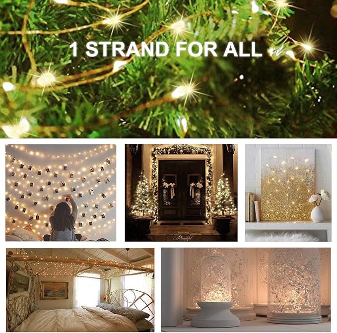 Decute 100 LED 50 Photo Clips String Lights Holder 33FT Starry Fairy Lights for Hanging Pictures Cards Memos USB Powered with Switch Perfect for Bedroom Wedding Dorm Christmas Decor (Warm White)