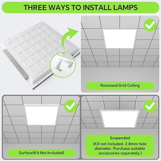 2x2 LED Light Flat Panel, 40/35/30/25/20W, 5 Color Temps 2.7K/3K/3.5K/4K/5K, Dimmable (0-10V) Recessed Ceiling Lights, 5200 LM, Fixture Flush Mount Ceiling for Office Kitchen Garage ETL-2Pack