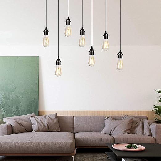 2-Pack HUIBONA Plug-in Pendant Light, 15FT Vintage Hanging Lantern Cord E26/E27 Socket, Black Kit With In-Line On/Off Switch and Lampshade Ring