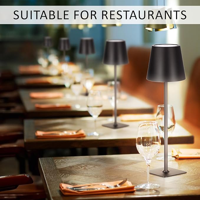 Retisee 12 Pack Cordless Table Lamp Portable LED Rechargeable Desk Lamp 3000mah Battery Operated 3 Color Stepless Dimming Waterproof Touch Control for Bedroom Restaurant (Black,Square Base)