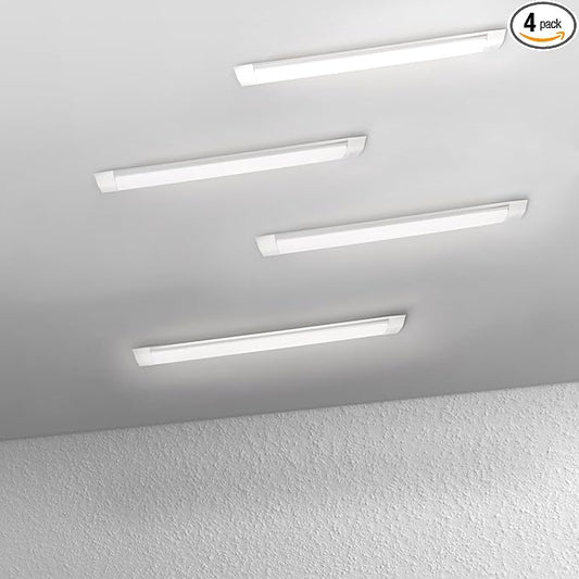4-Pack 2FT LED Batten, Close to Ceiling Light fixtures, 20W, Ultra-Thin Day Light, 4000K, IP20, LED Ceiling Light for Garage, Stores, Warehouse, Office, Corridor, supermarkets, etc.