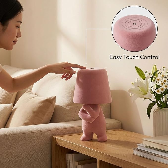 Bedside Touch Control Table Lamp, Golden Decor Thinker Statue LED Table Lamp with USB Port, 3 Way Dimmable Modern Night Light Nightstand Lamp for Home Living Room Office Shelf Decor (Pink-A)