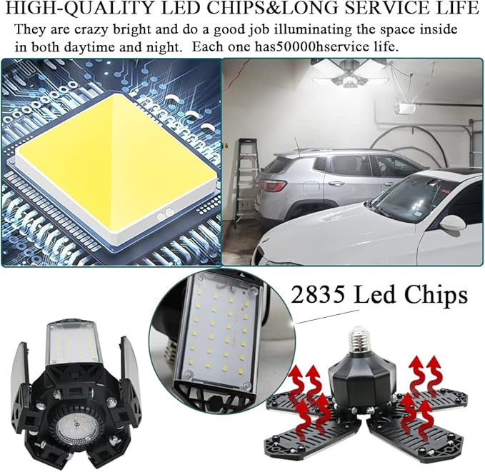 160W LED Garage Light 2Pack, 16000 Lumen Ceiling Lights with 5+1 Adjustable Panels, 6500K Daylight Light Bulb Fixture LED Lights for Garage, Workshop (New 160W 2Pack)