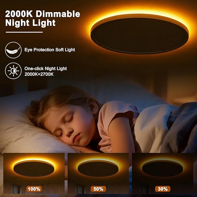 15.7 Inch LED Flush Mount Ceiling Light with Remote, 2700LM Dimmable 2700K-6500K Ceiling Light with 2000K Nightlight and Timer, 32W Modern Ceiling Lamp for Bedroom Kitchen Hallway Dining Room