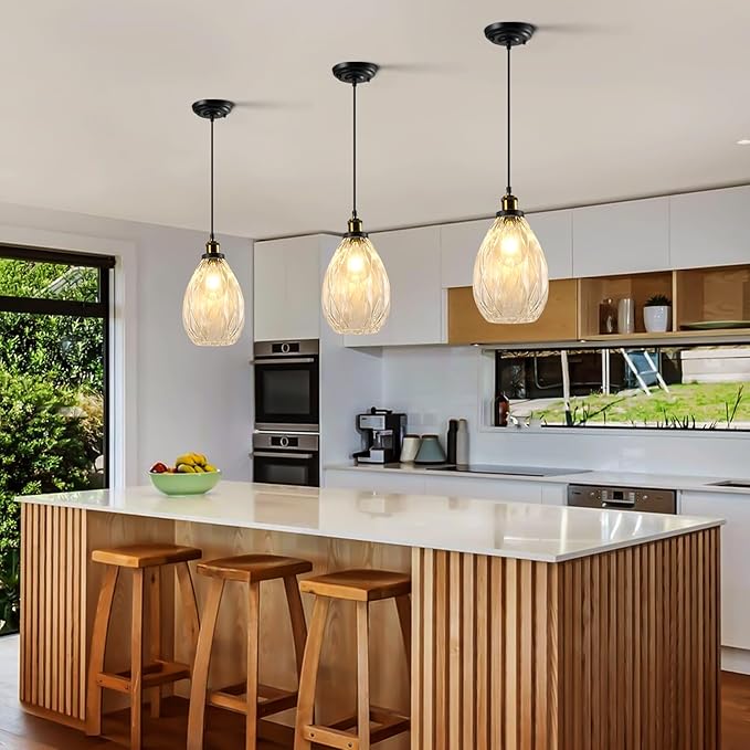 Glass Pendant Light Fixture Kitchen Island Modern Adjustable Chandelier Farmhouse Ceiling Hanging Light for Hallway Porch Kitchen Bedroom Coffee Shop Dining Room Island