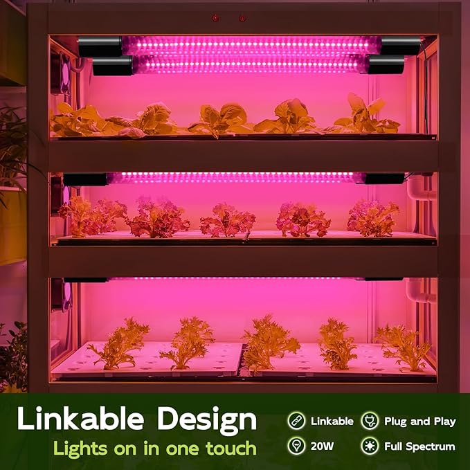 Hlite 16inch 4 Pack LED Grow Lights - Linkable Grow Lights for Indoor Plants, Full Spectrum Plant Lights Plug and Hanging Design with On/Off Switch Hanging Grow Light from seedling to Flowering, Black