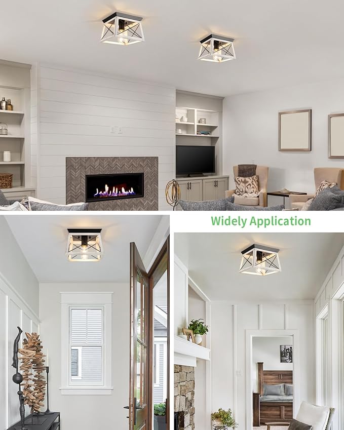 Farmhouse Ceiling Light Fixtures Oak White Flush Mount Ceiling Light 1-Light Industrial Kitchen Ceiling Lights, Rustic Flush Mount Ceiling Light for Hallway Entryway Foyer Dining Room Bedroom