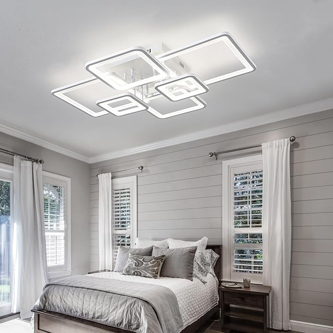 Shine LUEST Modern LED Ceiling Lights for Bedroom Dimmable Modern 6 Ring Square Ceiling Lights for Living Room with Remote Control White Bedroom Ceiling Lamp Fixures for Kitchen,Bathroom,Balcony