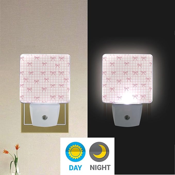 Wamika Pink Bow LED Sensor Night Light Set of 2 Ribbon Bowknot Coquette Table Desk Lamps with Adjustable Brightness Eye-Caring for Home Bedroom Office Parlour