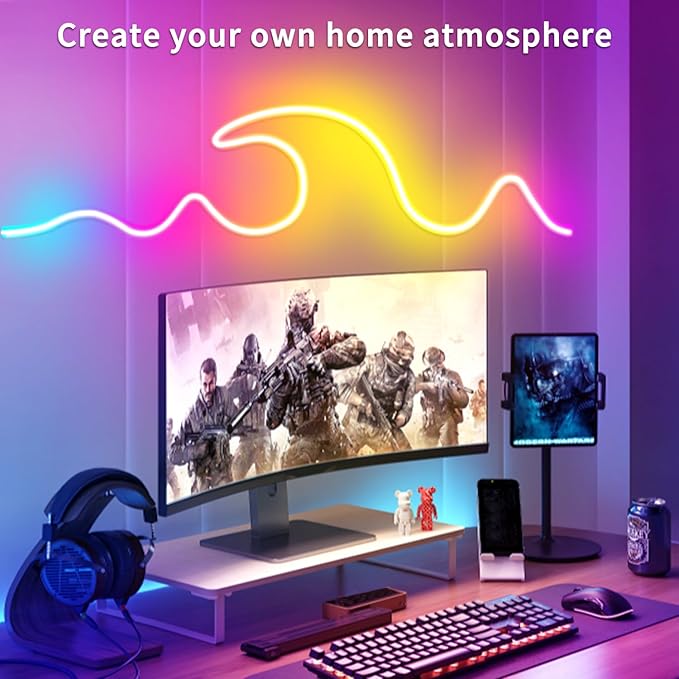 65.6FT LED Neon Rope Lights,24V RGB LED Neon Lights with Remote/APP Control,IP65 Waterproof Flexible Neon LED Strip Lights for Bedroom Room DIY Decoration（with Snap &Screws）