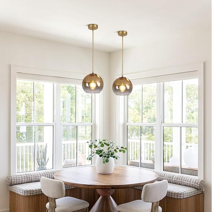 KCO Lighting 1 Light Pendant Lighting Gradient Gold Glass Pendant Light Large Globe Pendant Lights Kitchen Island Mid Century Modern Hanging Light Fixture