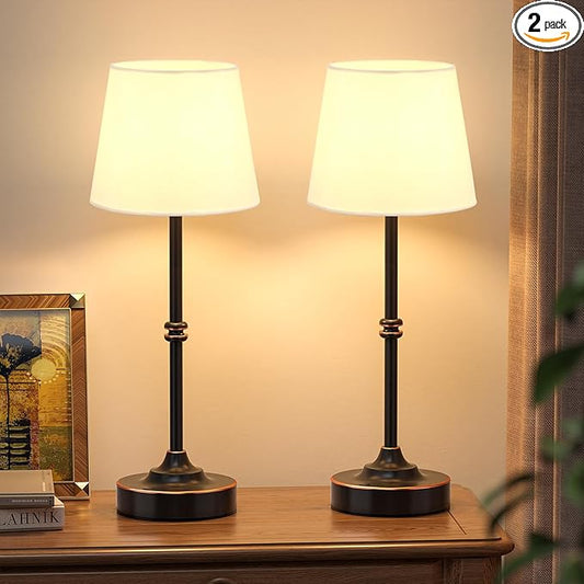 Kakanuo Rechargeable Cordless Table Lamp Antique Black - 2 Pack 4000mAh Battery Operated Lamp, 3000K Warm Light, Touch Control Stepless Dimming, for Bedside, Dining Table, Home Decor