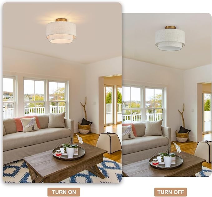 Flush Mount Ceiling Lights 12 Inch Fabric Light Fixtures 1-Light Modern Round Ceiling Light for Dining Room Kitchen Bedroom Foyer Hallway Entryway