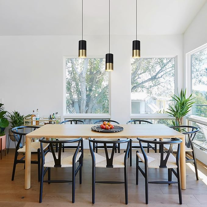 Black and Gold Pendant Light 3 Pack - Small Pendant Lights Kitchen Island with GU10 Bulbs, Minimalist Hanging Light for Dining Room Bedroom Bar, 5W 4000K