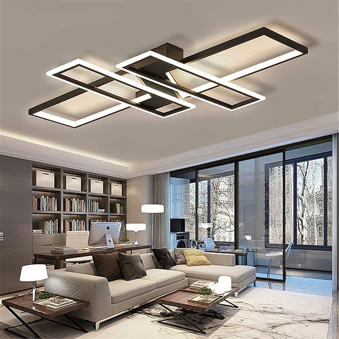 SMG Modern LED Ceiling Lights Fixture for Bedroom, 47" Remote Control Dimmable Led Chandelier, Flush Mount Square Design Ceiling Lamp for Kitchen Living Room White