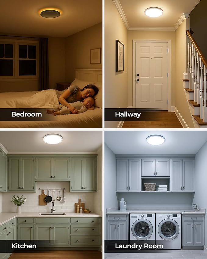 Matane 2Pack Dimmable Flush Mount Ceiling Light Fixture with Night Light, 18W 3000K/4000K/5000K Selectable, LED Low Profile Ceiling Lights for Kitchen Bedroom Hallway, 8.7inch White Round