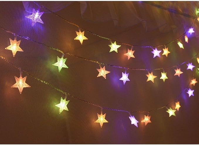 25ft 50 LED Multicolor Star String Lights for Bedroom Decorations, Battery Operated Led Christmas Lights for Apartment Dorm Room Decor(Remote/Timer/Warm White Multicolor Combination)