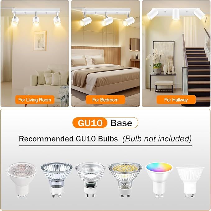 AUQUEE 3 Light Track Lighting Kit,White 3 Way Flexible Plug in Ceiling Spotlight,Industrial LED Wall Light for Kitchen Cabinet Gallery Bar Hallway Living Room,Rocker Switch,15 ft Cord(No Bulb)