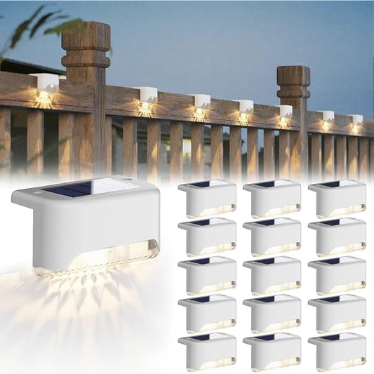 JACKYLED Solar Deck Lights 16 Pack Solar Fence Light Solar Powered Outdoor Step Light IP65 Waterproof LED Pathway Light for Deck Fence Railing Garden Patio StairYard, White