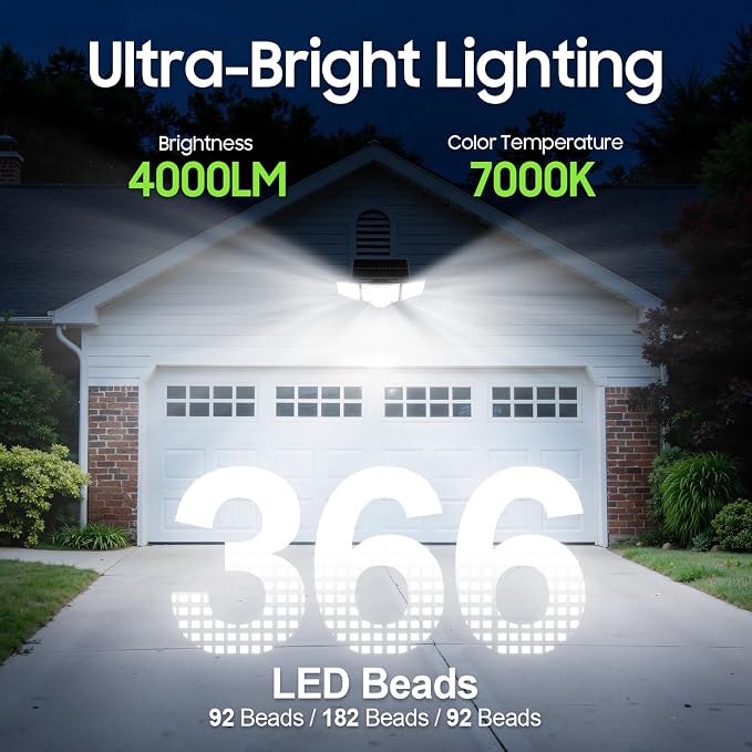 2026 Motion Sensor Solar Lights Outdoor Waterproof, 4000LM Solar Flood Lights with Dual PIR & Curved 300° Wide Beam, Larger 3500mAh Adjustable Solar Security Spot Lights for Yard-1Pack Black