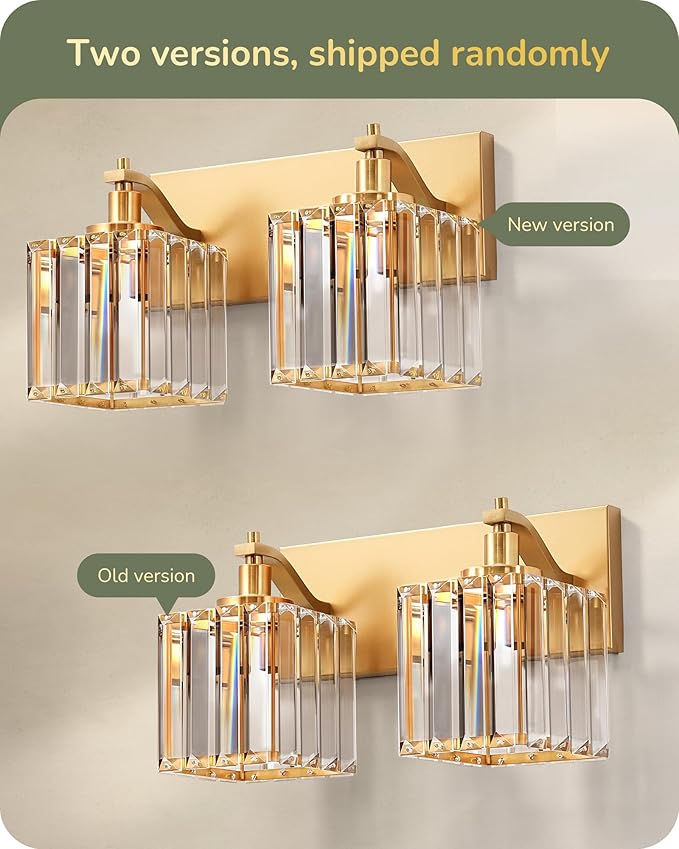 EDISHINE Bathroom Vanity Light, Modern Bathroom Lighting Fixtures, 2 Light Crystal Vanity Lights Over Mirror, Brass Bath Wall Sconce Lamp for Powder Room, Makeup, E26 Base, Gold