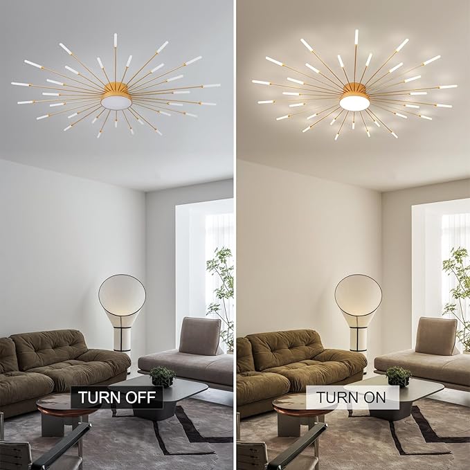 JAYMP 50.4" Ceiling Light Modern Flower Shape Ceiling Lamp for Living Room Dining Room Flush Mount Metal Acrylic Sputnik Firework Petal LED Lighting Fixture (Matte Black, 30+1 Lights)