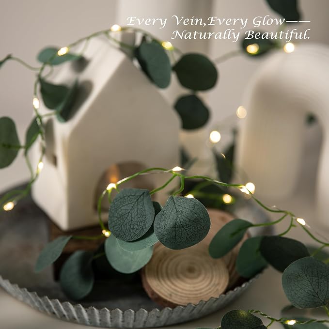 Vine with Fairy Lights, 2 Pack 40 LEDs Vine Lights Eucalyptus Battery Operated Indoor String Lights, Artifical Garland Leaf Fairy Light Wall Wedding Garden Dorm Bedroom Decor