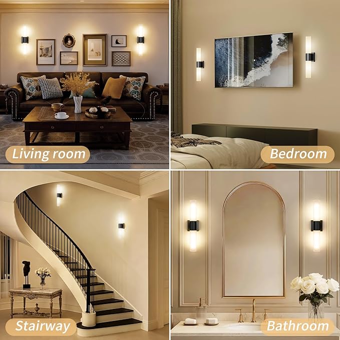 Kalium Bathroom Wall Sconce Fixture, 21 Inch Modern Vanity Lights with Frosted Glass Shade, Indoor Sconces Lighting Wall Decor Lamps for Bathrooms Living Room Stairs Bedroom (Black)