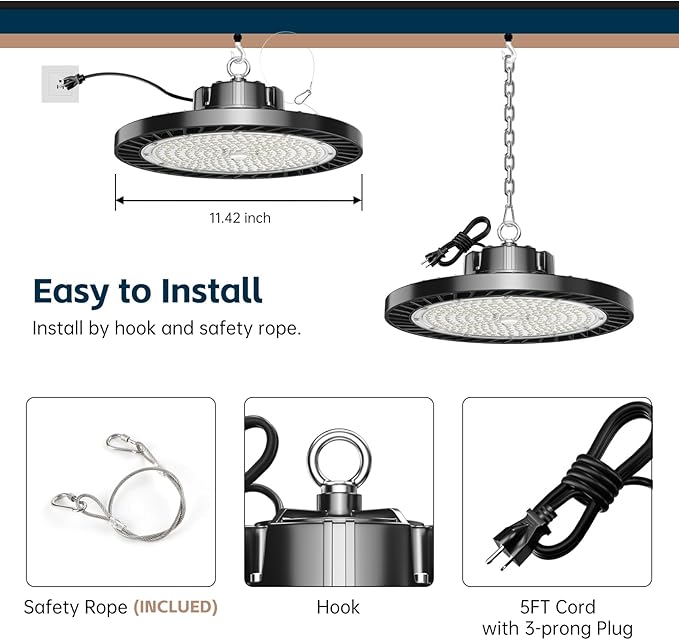 lvsdak UFO LED High Bay Lights 5000K 200W 30000LM 6 Pack with Plug High Bay Led Shop Lights Suitable for Warehouse Workshop Factory Gym Garage Barn LED Lamp AC100-277V