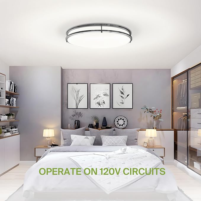 ASD LED 24" Oval Flush Mount Lighting, Close to Ceiling Light Fixture | 5CCT, Dimmable, ETL Listed | 38W 3289LM 2700-5000K 120V | Low Profile Double Ring Lamp | Nickel