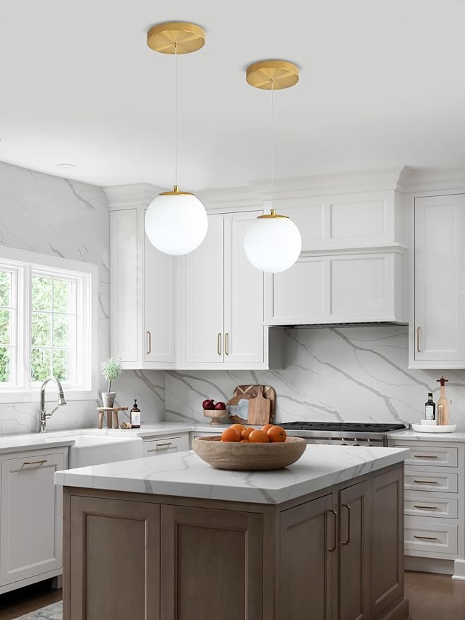 ykolupty Pendant Lighting Gold Globe Pendant Light Fixture,Mid Century Chandelier 1-Light Hanging Fixture for Kitchen Island,Adjustable Length Indoor Lighting for Dinning Room Bedroom