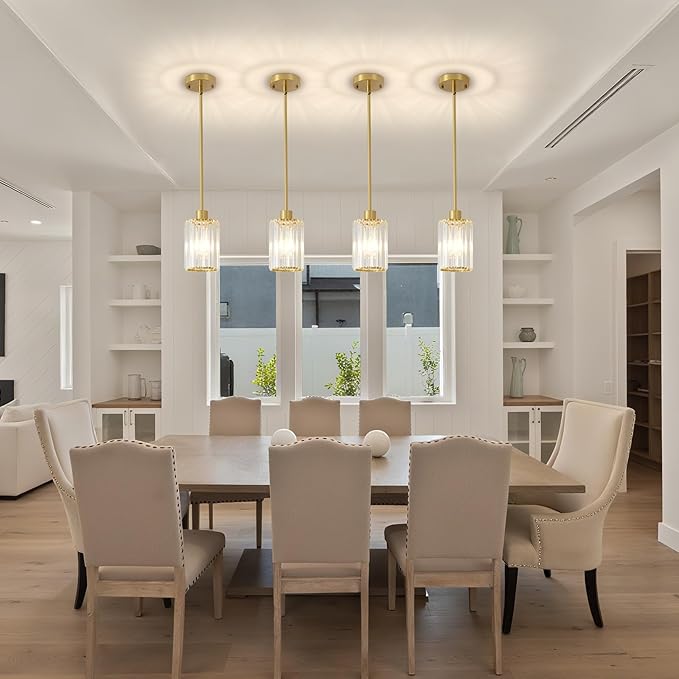 2 Pack Gold Pendant Lights for Kitchen Island, Modern Crystal Kitchen Hanging Light Fixtures, Mini Crystal Pendant Lights for Kitchen, Dining Room, Hallway, Foyer, Entryways