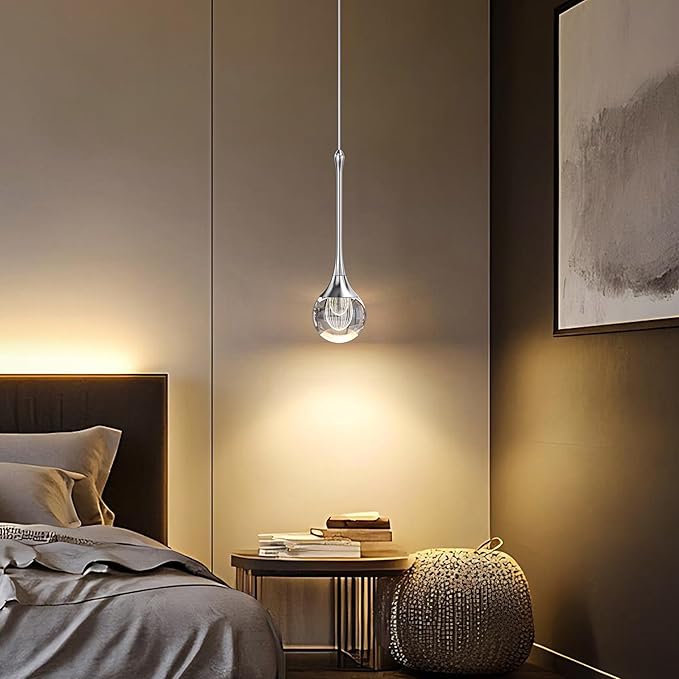 2-Pendant Lights Kitchen Island,Crystal Sliver Globe LED Chandelier, Modern Dimmable Adjustable Height Hanging Light Fixture,Sloped Ceiling,Bedroom,Dining Room
