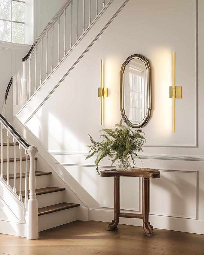 Rayogale 8000mAh Battery Operated Wall Sconce, 3000K/4500K/6000K Dimmable Gold Cordless Rechargeable Wall Sconces Set of Two with Timer Function for Living Room, Bedroom, Stairwell, 24 Inch