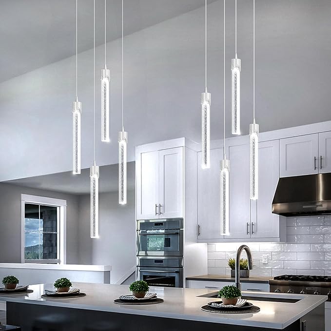 ykolupty 4-Lights Kitchen Island Pendant Lights Silver Mini Chandeliers for Dining Room Crystal Pendant Lighting Ceiling Lights for Hallway Foyer Living Room