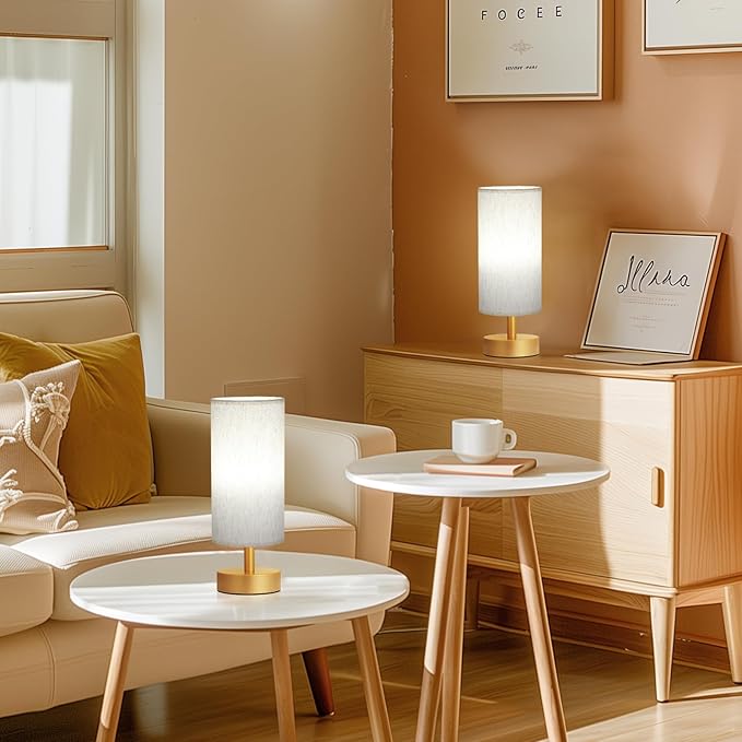 PartageiZ Small Table Lamp for Bedroom Set of 2 - Bedside Lamps for Night Stands, Minimalist Nightstand Light Lamp for Reading Room, Kids Room, Living Room（Gold）