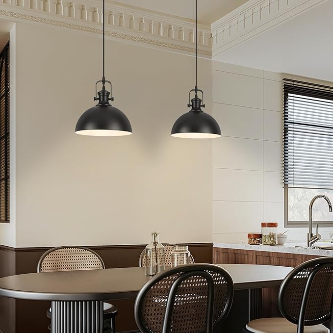 Black Pendant Lights 2 Pack, 9.8" Farmhouse Pendant Lights Kitchen Island, Modern Kitchen Island Lighting, Industrial Pendant Light, Island Lights for Kitchen Dining Room