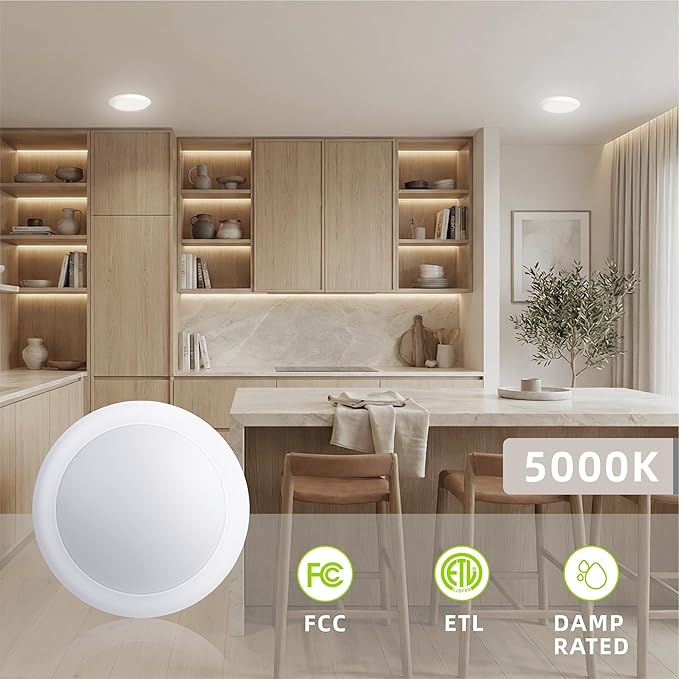 6 Inch LED Disk Light, Modern Dimmable Recessed Ceiling Lights, 5000K Daylight, 16.5W Eqv 110W, Damp Rated for Kitchen, Bathroom, Bedroom, ETL & FCC Listed, 6 Pack