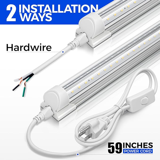 Barrina LED Shop Light, 4FT 40W 5500LM 5000K Daylight White, V Shape, Clear Cover, Linkable with Plug, T8 LED Tube Lights, ETL Listed, 10 Packs