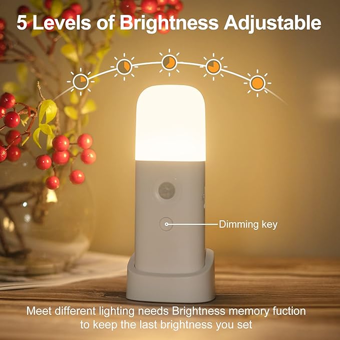 CREWEEL Motion Sensor Night Lights Indoor, Rechargeable Night Light Battery Powered, Portable Nightlight with Adjustable Brightness Activated Table Lamp for Kids, Adults(Warm Light, 4 Pack)