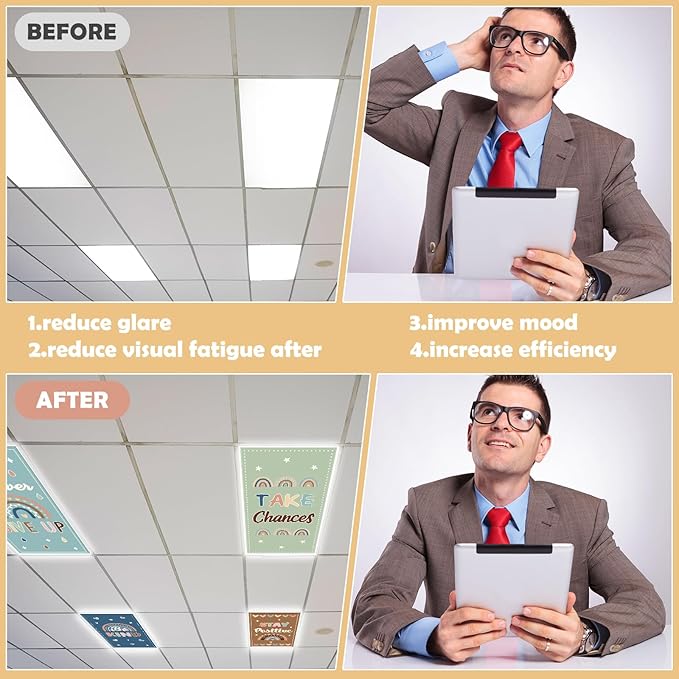 8Pcs Fluorescent Light Covers for Classroom Ceiling Lights,4 x 2 Feet Inspirational Sayings Magnetic Light Cover for Office Hospitals Home Drop Ceiling Windows Decorations (Boho)