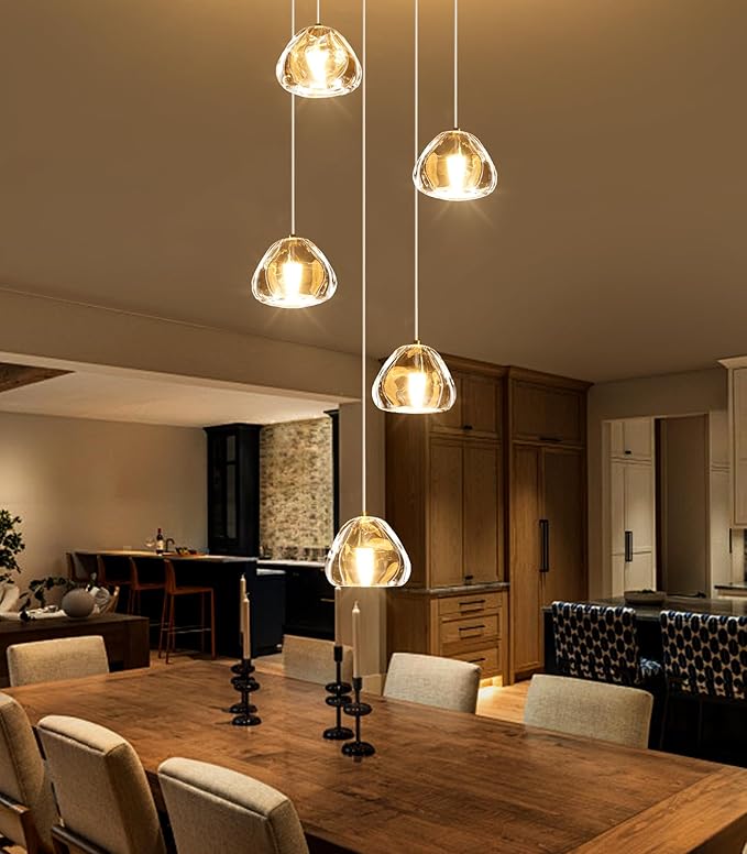 HAIXIANG Modern LED Chandeliers Dining Room Kitchen Pendant Lights Lighting for Island Dimmable Fixtures Floating Bubble Crystal 2700K 6000K Remote Dimming 5-Lights