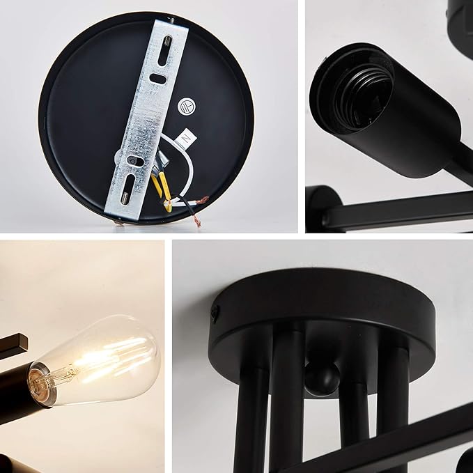 ZGLAOJT 6-Lights Semi Flush Mount Ceiling Light Fixture，Black Industrial Chandelier，Farmhouse Lighting for Dining Room Living Room Kitchen Bedroom