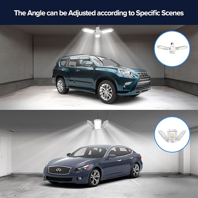 SANSI 3-Panel Deformable LED Garage Light, 300W Equivalent 30W, Garage Lights Ceiling Led,E26 Screw in Adjustable Shop Light with 5000K Daylight, for Garage Workshop Basement, ETL Certified